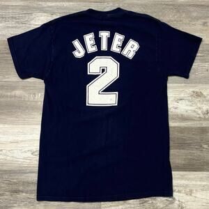 Vintage Delta MLB‎ New York Yankees Derek Jeter #2 Blue Mens L Baseball Tshirt